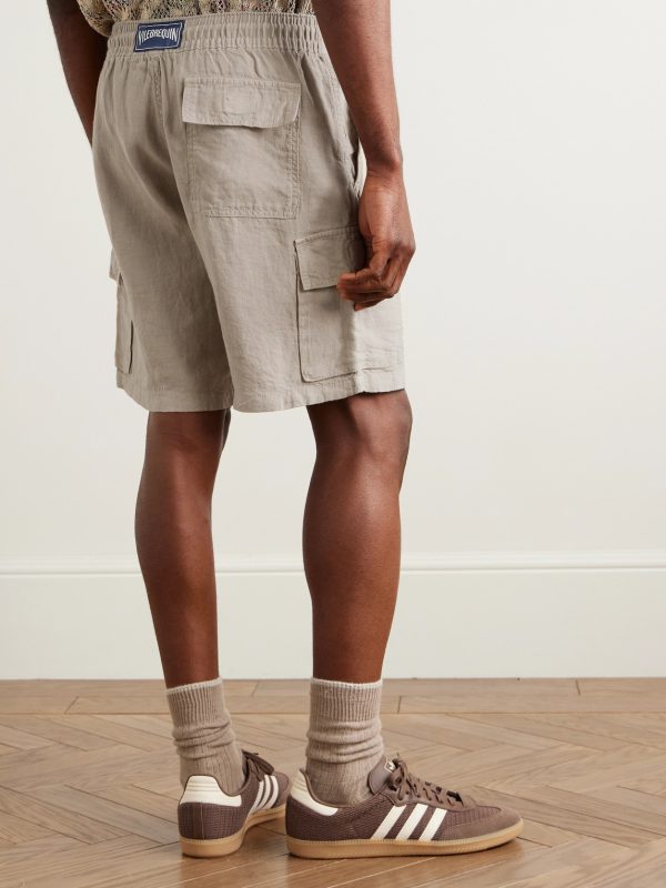Straight-Leg Linen Drawstring Cargo Shorts - BK Straight-Leg Linen Drawstring Cargo Shorts - BK