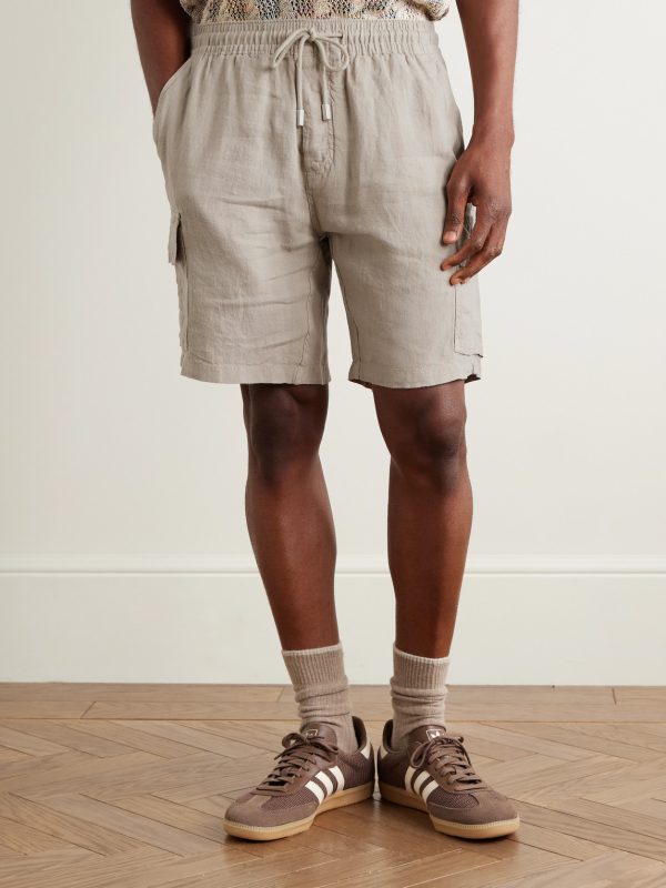 Straight-Leg Linen Drawstring Cargo Shorts - FR Straight-Leg Linen Drawstring Cargo Shorts - FR