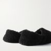 Leather-Trimmed Shearling Slippers - BK Leather-Trimmed Shearling Slippers - BK