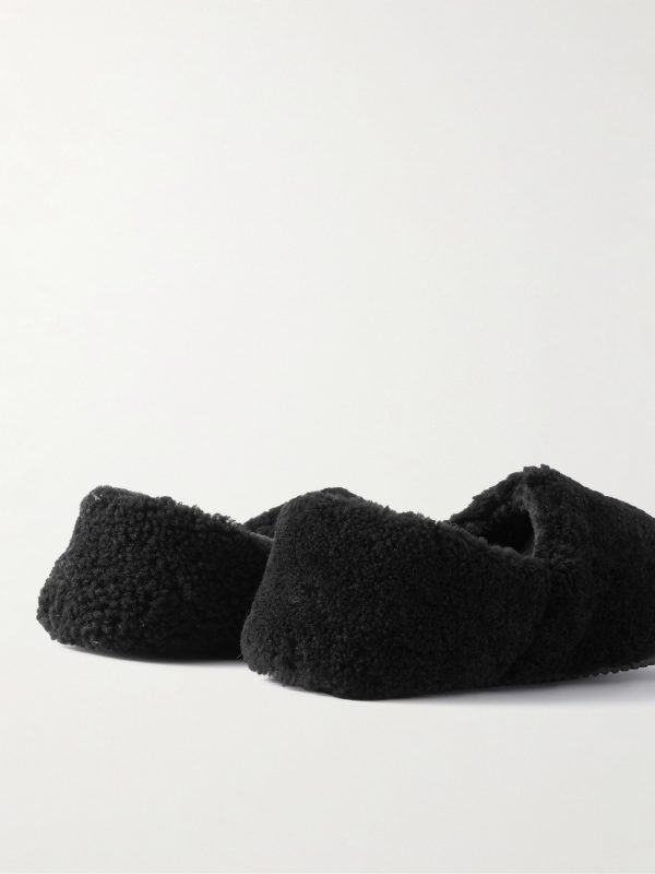 Leather-Trimmed Shearling Slippers - BK Leather-Trimmed Shearling Slippers - BK