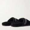 Leather-Trimmed Shearling Slippers - BK Leather-Trimmed Shearling Slippers - BK