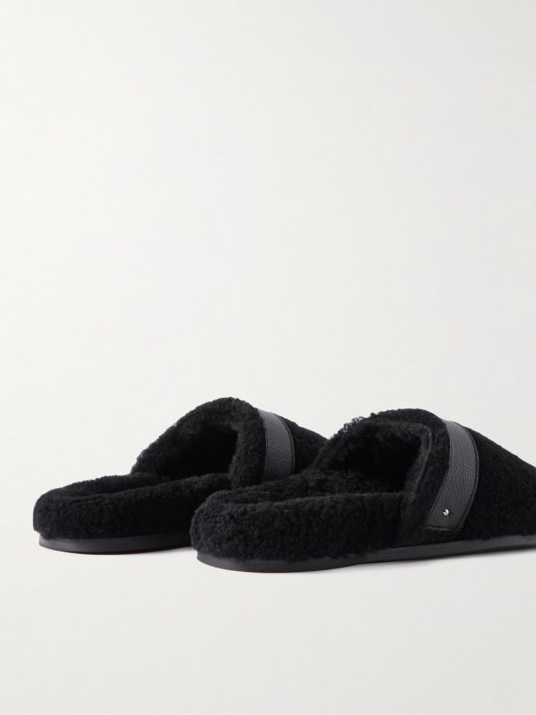 Leather-Trimmed Shearling Slippers - BK Leather-Trimmed Shearling Slippers - BK