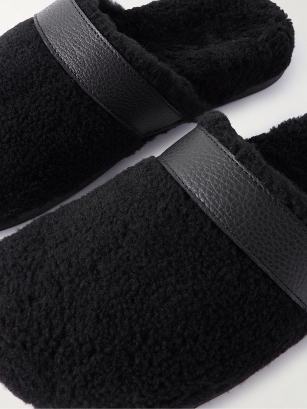 Leather-Trimmed Shearling Slippers - CU Leather-Trimmed Shearling Slippers - CU