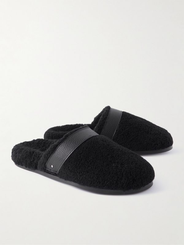 Leather-Trimmed Shearling Slippers - FR Leather-Trimmed Shearling Slippers - FR