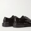 Grosgrain-Trimmed Patent-Leather Derby Shoes - BK Grosgrain-Trimmed Patent-Leather Derby Shoes - BK