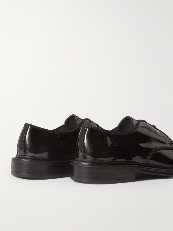 Grosgrain-Trimmed Patent-Leather Derby Shoes - BK Grosgrain-Trimmed Patent-Leather Derby Shoes - BK