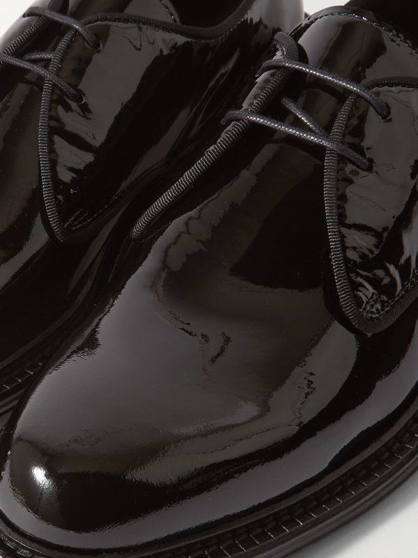 Grosgrain-Trimmed Patent-Leather Derby Shoes - CU Grosgrain-Trimmed Patent-Leather Derby Shoes - CU