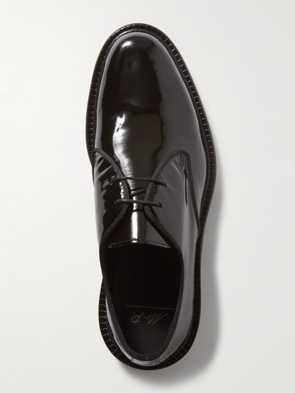 Grosgrain-Trimmed Patent-Leather Derby Shoes - E3 Grosgrain-Trimmed Patent-Leather Derby Shoes - E3