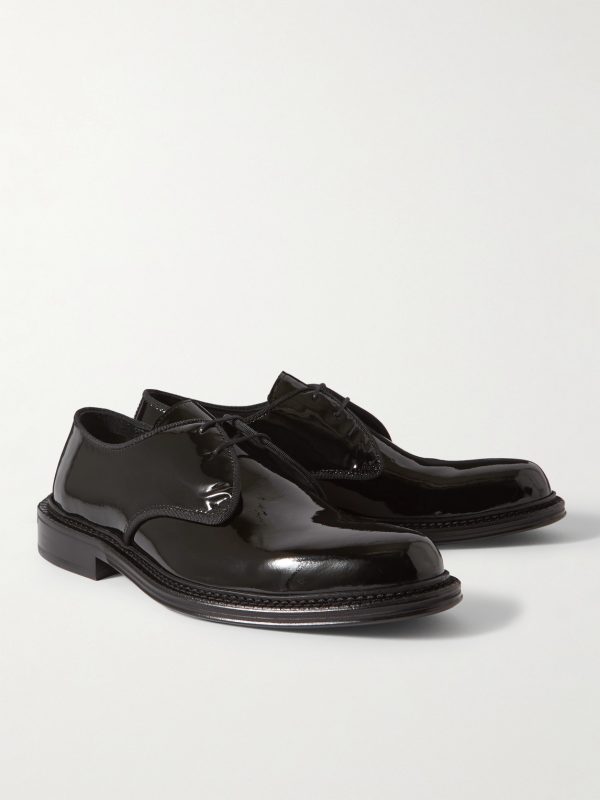 Grosgrain-Trimmed Patent-Leather Derby Shoes - FR Grosgrain-Trimmed Patent-Leather Derby Shoes - FR