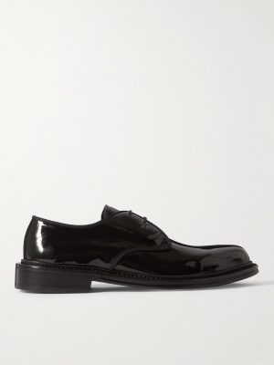 Grosgrain-Trimmed Patent-Leather Derby Shoes