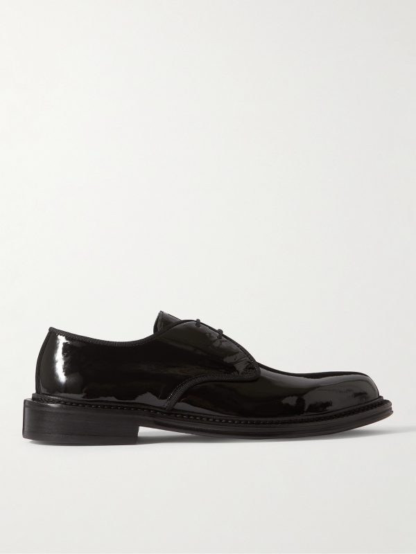 Grosgrain-Trimmed Patent-Leather Derby Shoes Grosgrain-Trimmed Patent-Leather Derby Shoes