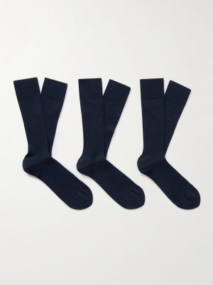 Three-Pack Ribbed Cotton-Blend Socks