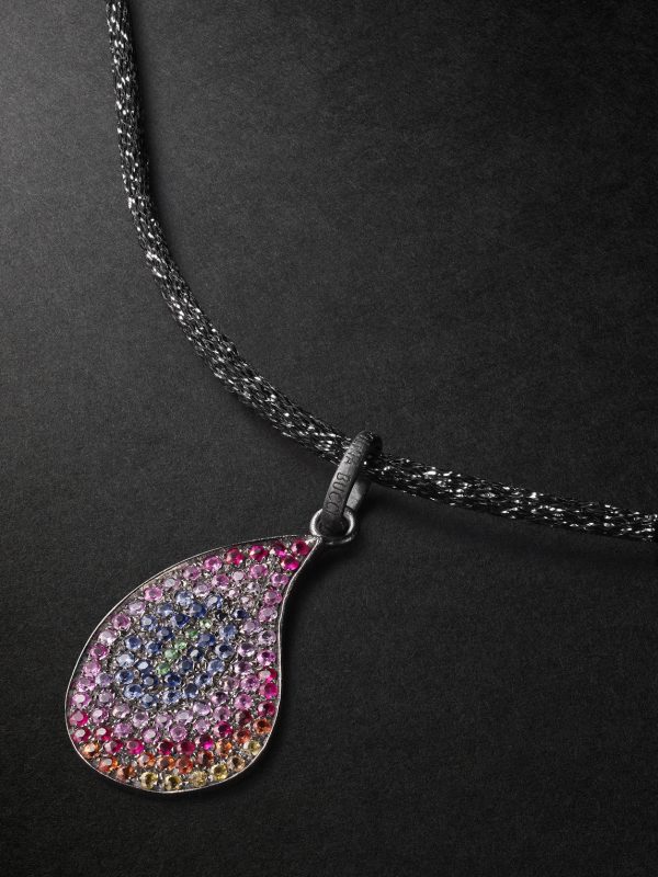 Superstellar Blackened Gold, Multi-Stone and Lurex Pendant Necklace - CU Superstellar Blackened Gold, Multi-Stone and Lurex Pendant Necklace - CU