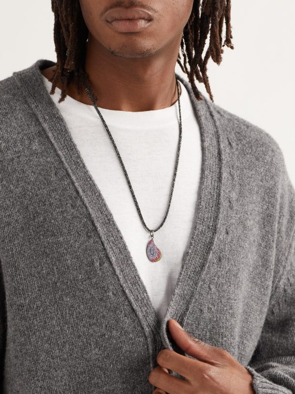 Superstellar Blackened Gold, Multi-Stone and Lurex Pendant Necklace - OU Superstellar Blackened Gold, Multi-Stone and Lurex Pendant Necklace - OU