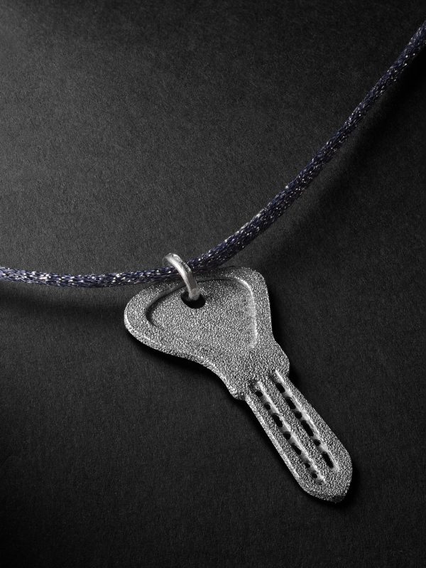 Florentine Finish Key White Gold Lurex Pendant Necklace - CU Florentine Finish Key White Gold Lurex Pendant Necklace - CU