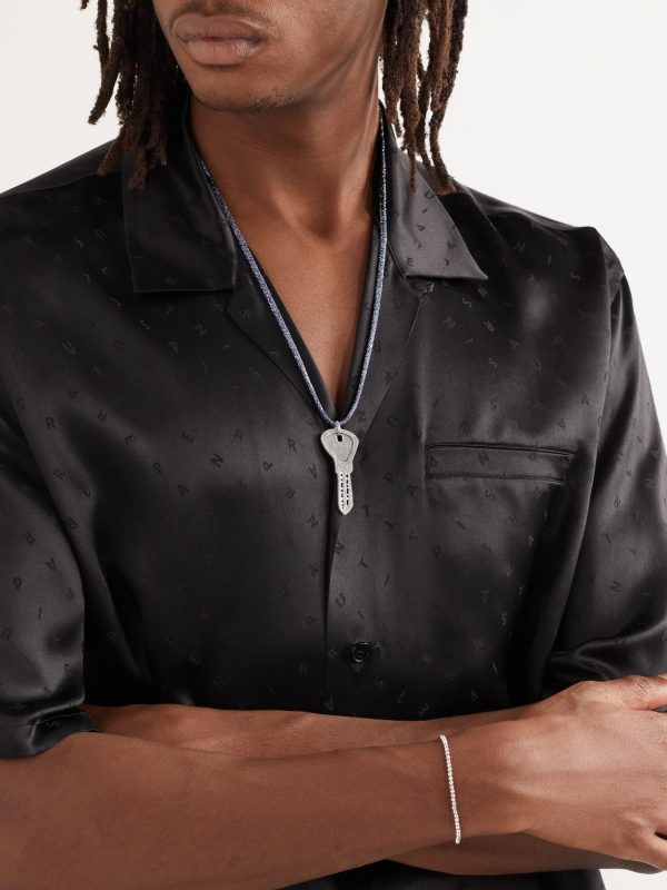 Florentine Finish Key White Gold Lurex Pendant Necklace - E1 Florentine Finish Key White Gold Lurex Pendant Necklace - E1