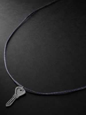 Florentine Finish Key White Gold Lurex Pendant Necklace Florentine Finish Key White Gold Lurex Pendant Necklace