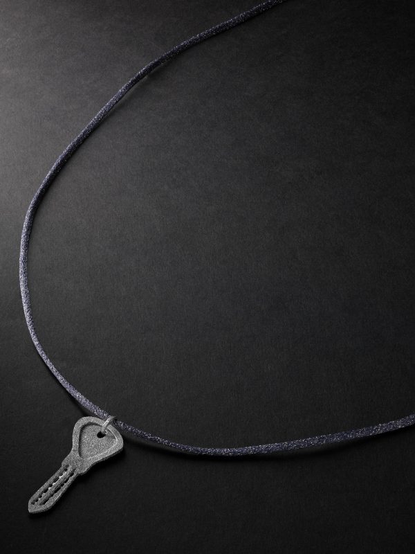 Florentine Finish Key White Gold Lurex Pendant Necklace Florentine Finish Key White Gold Lurex Pendant Necklace