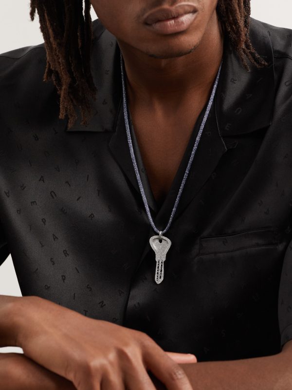 Florentine Finish Key White Gold Lurex Pendant Necklace - OU Florentine Finish Key White Gold Lurex Pendant Necklace - OU