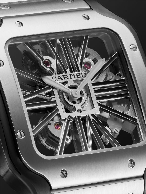 Santos de Cartier Hand-Wound Skeleton 39.8mm Interchangeable Steel and Alligator Watch, Ref. No. WHSA0027 - CU