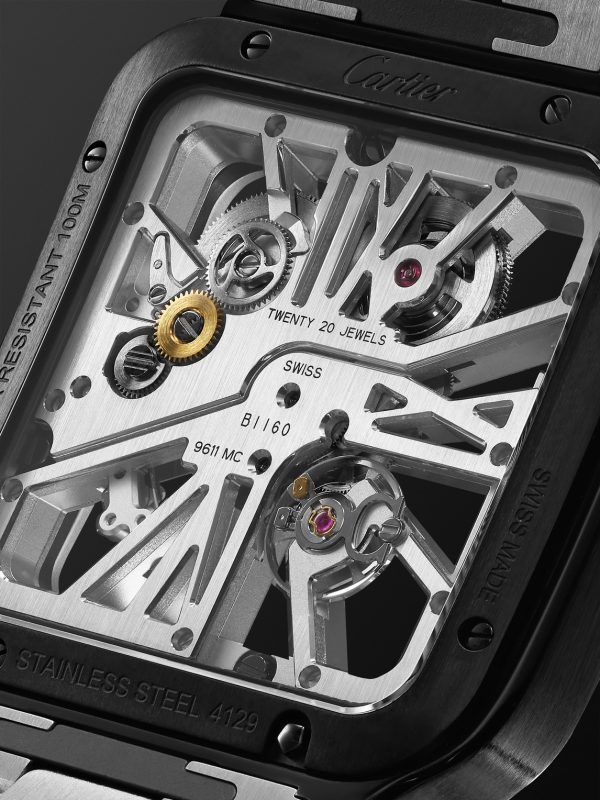 Santos de Cartier Hand-Wound Skeleton 39.8mm Interchangeable Steel and Alligator Watch, Ref. No. WHSA0027 - E1
