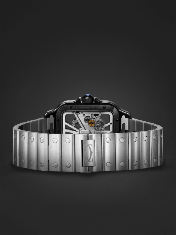 Santos de Cartier Hand-Wound Skeleton 39.8mm Interchangeable Steel and Alligator Watch, Ref. No. WHSA0027 - E2