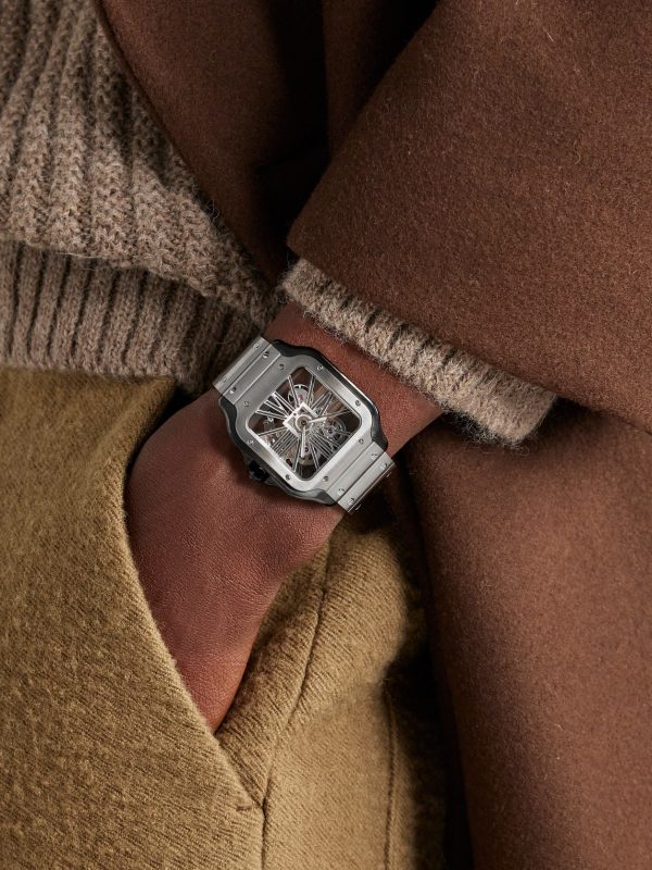 Santos de Cartier Hand-Wound Skeleton 39.8mm Interchangeable Steel and Alligator Watch, Ref. No. WHSA0027 - OU
