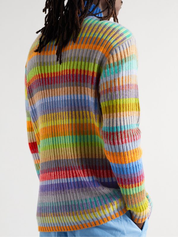 Jolly Ribbed Striped Cashmere Half-Zip Sweater - BK Jolly Ribbed Striped Cashmere Half-Zip Sweater - BK