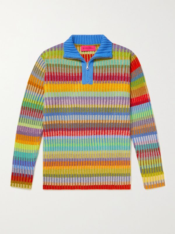 Jolly Ribbed Striped Cashmere Half-Zip Sweater Jolly Ribbed Striped Cashmere Half-Zip Sweater