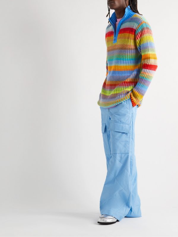 Jolly Ribbed Striped Cashmere Half-Zip Sweater - OU Jolly Ribbed Striped Cashmere Half-Zip Sweater - OU