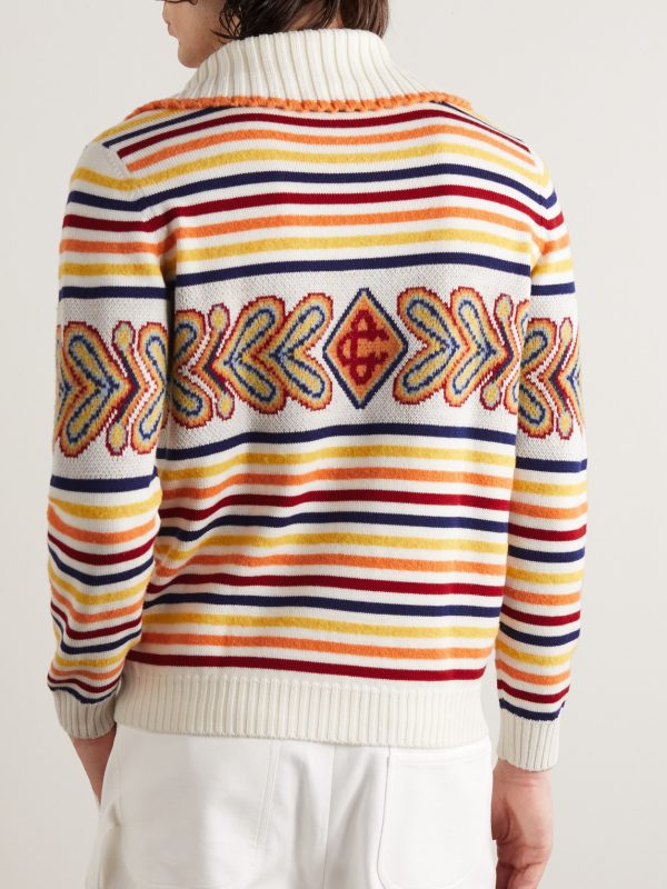 Striped Wool-Blend Half-Zip Sweater - BK Striped Wool-Blend Half-Zip Sweater - BK