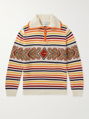 Striped Wool-Blend Half-Zip Sweater Striped Wool-Blend Half-Zip Sweater