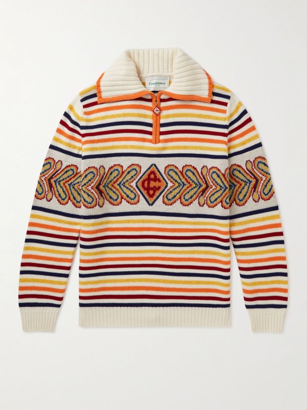 Striped Wool-Blend Half-Zip Sweater Striped Wool-Blend Half-Zip Sweater