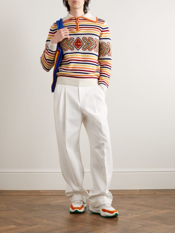 Striped Wool-Blend Half-Zip Sweater - OU Striped Wool-Blend Half-Zip Sweater - OU