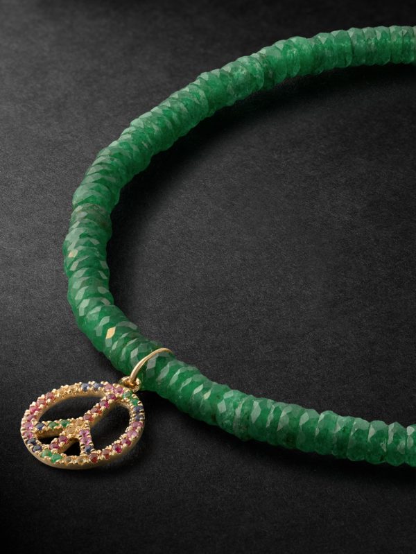 Rainbow Peace Sign Gold Multi-Stone Beaded Bracelet - CU Rainbow Peace Sign Gold Multi-Stone Beaded Bracelet - CU
