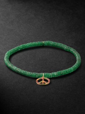 Rainbow Peace Sign Gold Multi-Stone Beaded Bracelet