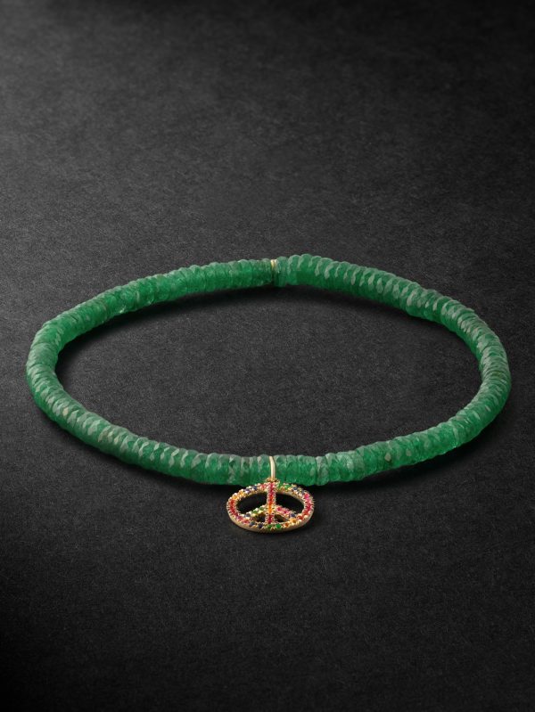 Rainbow Peace Sign Gold Multi-Stone Beaded Bracelet Rainbow Peace Sign Gold Multi-Stone Beaded Bracelet