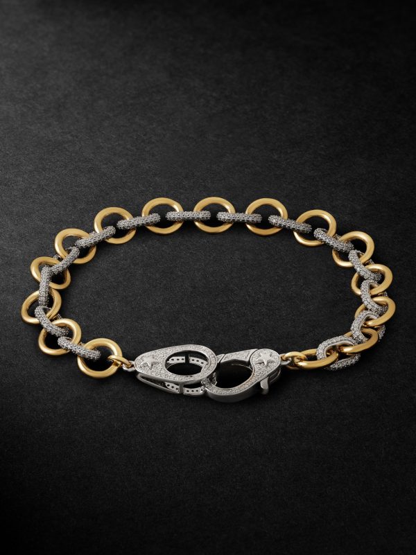 Midsized Mixed Link 18-Karat Yellow and White Gold Diamond Bracelet - BK Midsized Mixed Link 18-Karat Yellow and White Gold Diamond Bracelet - BK