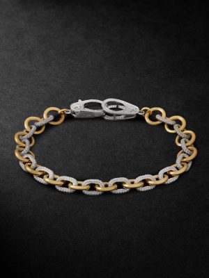 Midsized Mixed Link 18-Karat Yellow and White Gold Diamond Bracelet Midsized Mixed Link 18-Karat Yellow and White Gold Diamond Bracelet