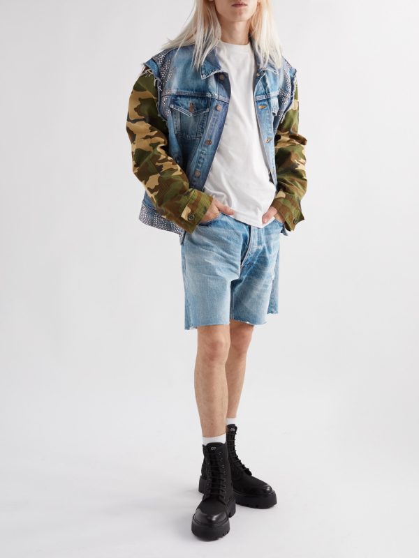 Wesley Wide-Leg Distressed Denim Shorts - OU Wesley Wide-Leg Distressed Denim Shorts - OU
