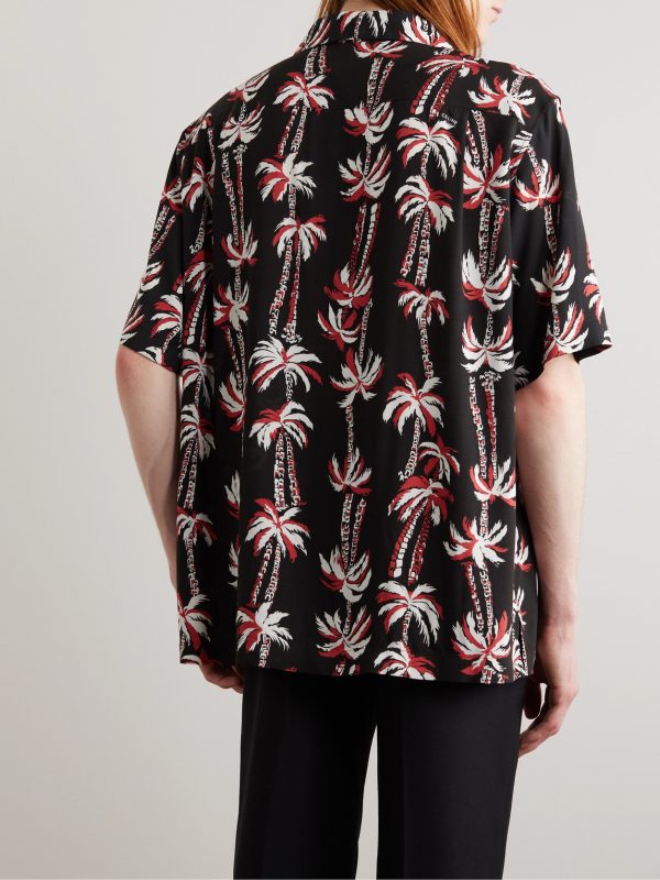 Convertible-Collar Printed Voile Shirt - BK Convertible-Collar Printed Voile Shirt - BK