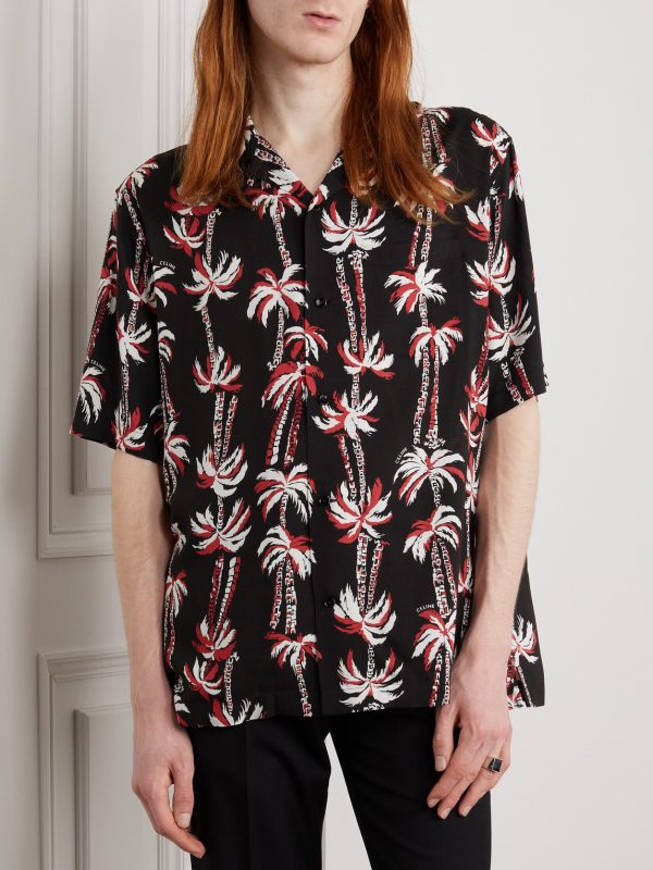 Convertible-Collar Printed Voile Shirt - FR Convertible-Collar Printed Voile Shirt - FR
