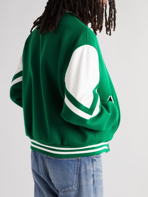 Teddy Appliquéd Virgin Wool-Blend and Leather Varsity Jacket - BK Teddy Appliquéd Virgin Wool-Blend and Leather Varsity Jacket - BK