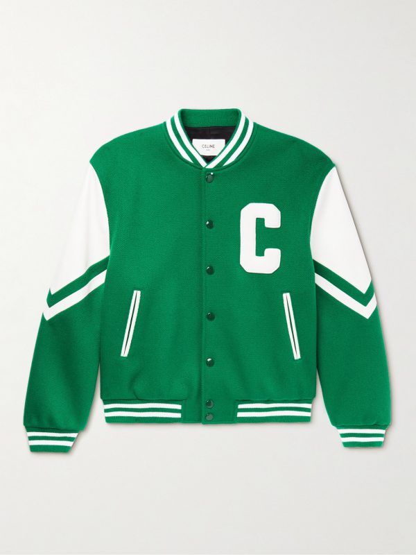 Teddy Appliquéd Virgin Wool-Blend and Leather Varsity Jacket Teddy Appliquéd Virgin Wool-Blend and Leather Varsity Jacket