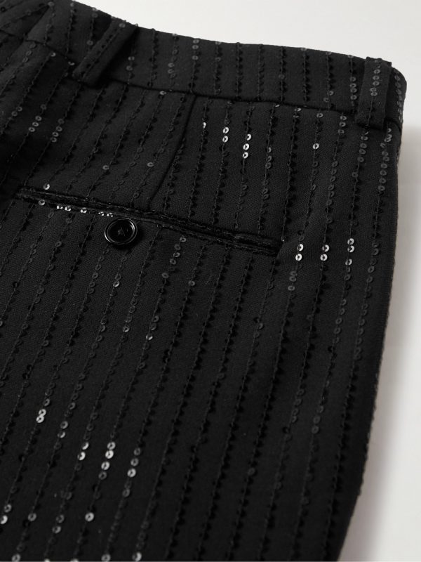 Straight-Leg Striped Sequin-Embellished Wool Trousers - CU