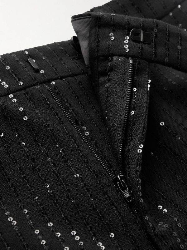 Straight-Leg Striped Sequin-Embellished Wool Trousers - E1