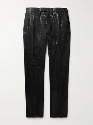 Straight-Leg Striped Sequin-Embellished Wool Trousers Straight-Leg Striped Sequin-Embellished Wool Trousers