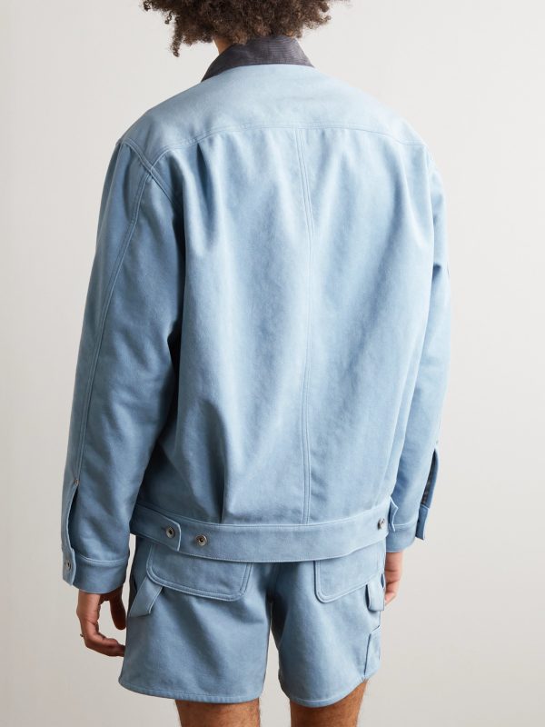 Corduroy-Trimmed Faux Suede Bomber Jacket - BK Corduroy-Trimmed Faux Suede Bomber Jacket - BK
