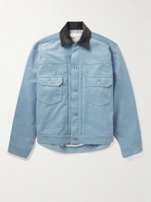 Corduroy-Trimmed Faux Suede Bomber Jacket