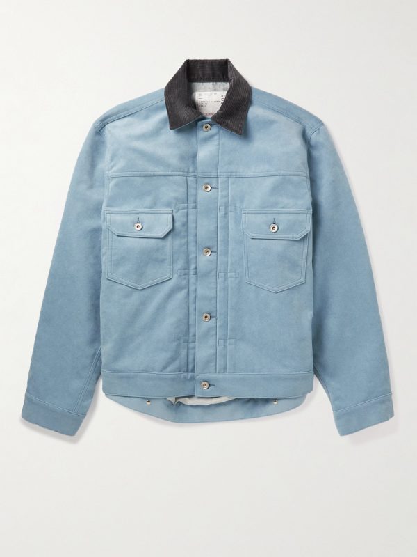 Corduroy-Trimmed Faux Suede Bomber Jacket Corduroy-Trimmed Faux Suede Bomber Jacket